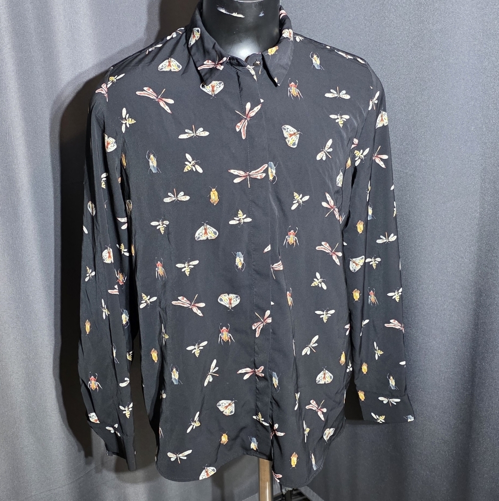 H&M Black Insect Print Button-Up Shirt Size 10